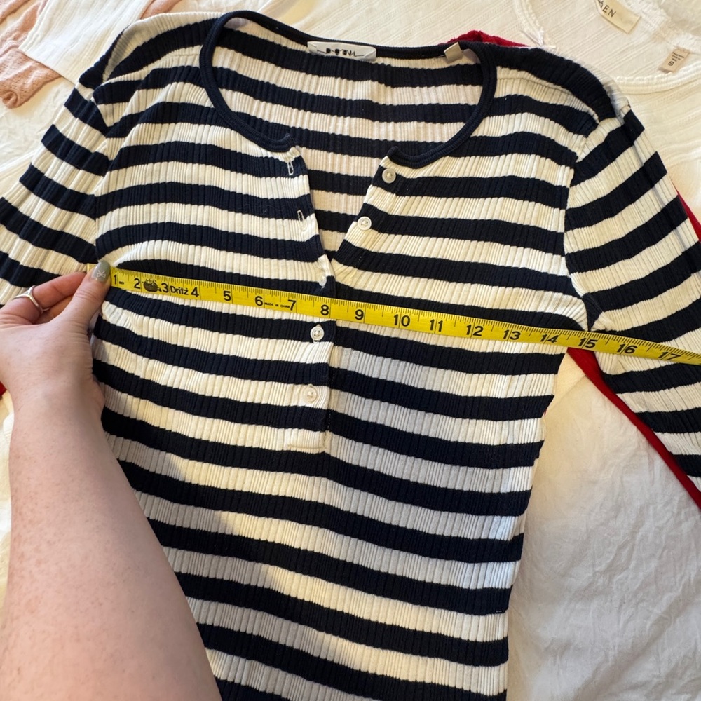 Doen Paola Tee, XS, Navy and Cream Stripe,  Ribbed Long Sleeve Henley - Picture 6 of 8